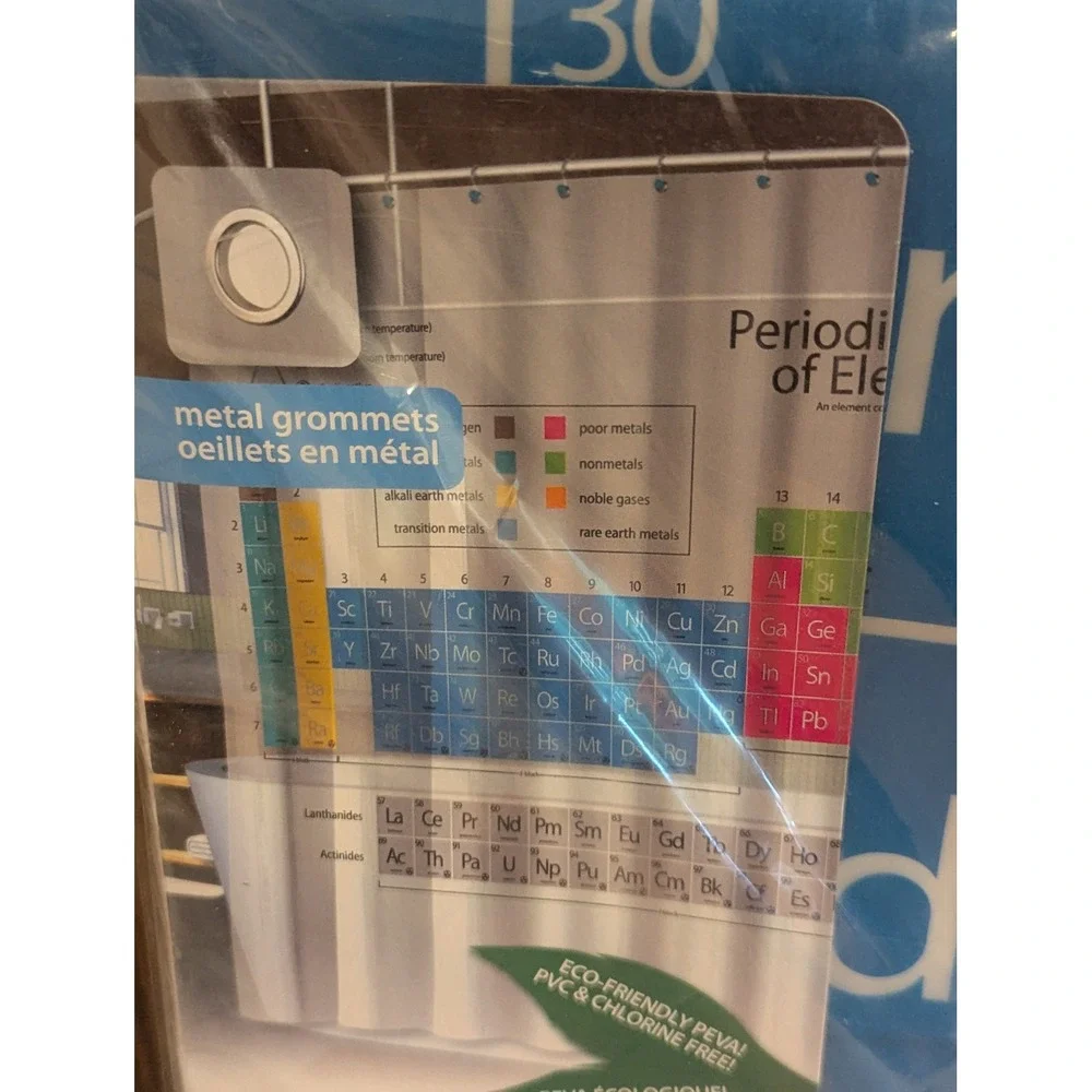 New Periodic Table of Elements Shower Curtain Eco Friendly 70x72 Chemistry Fun